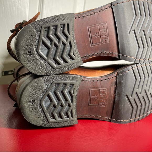 { Frye Moto Boot} Veronica Brown Leather Boots 10 - Picture 15 of 16